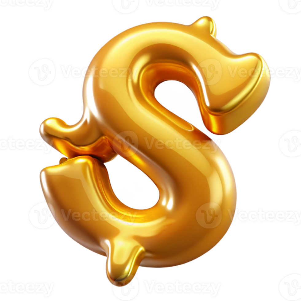 joyful striking A stylized dollar sign made of flowing, liquid gold with Transparent Background refined png
