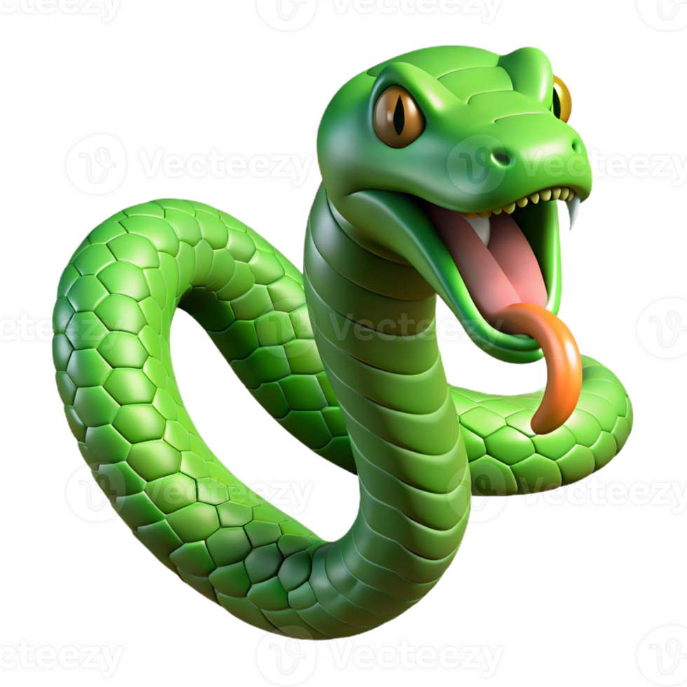 nostalgic captivating A slithering green snake, forked tongue, scales detailed with Transparent Background high quality png