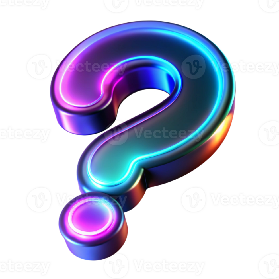mysterious radiant A single, floating question mark made of glowing neon light with Transparent Background ultra HD png