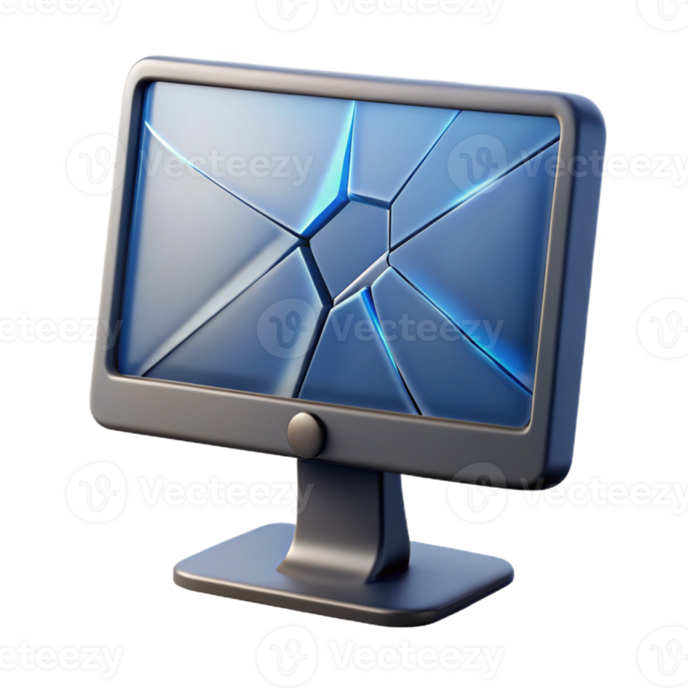 fascinating whimsical rustic Photorealistic, ultra-detailed, isolated cutout of a single, cracked LCD monitor displaying static with Transparent Background premium png