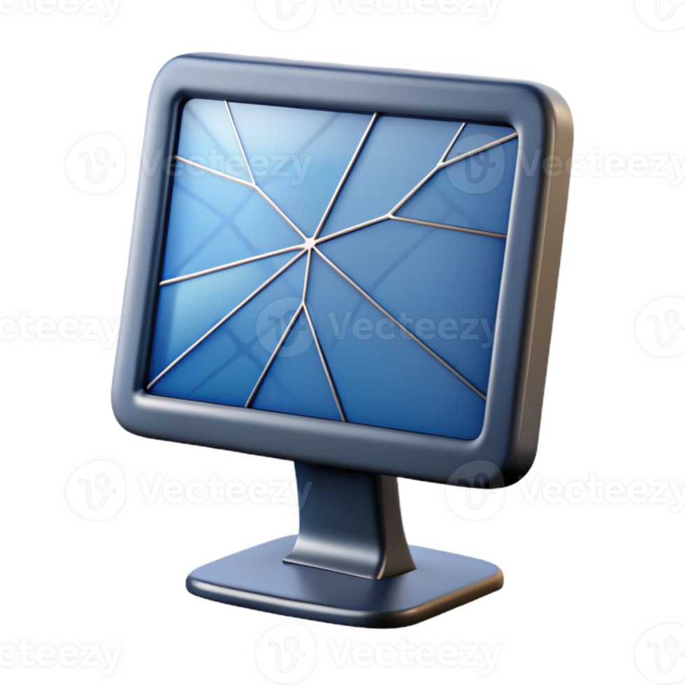glorious iconic Photorealistic, ultra-detailed, isolated cutout of a single, cracked LCD monitor displaying static with Transparent Background png