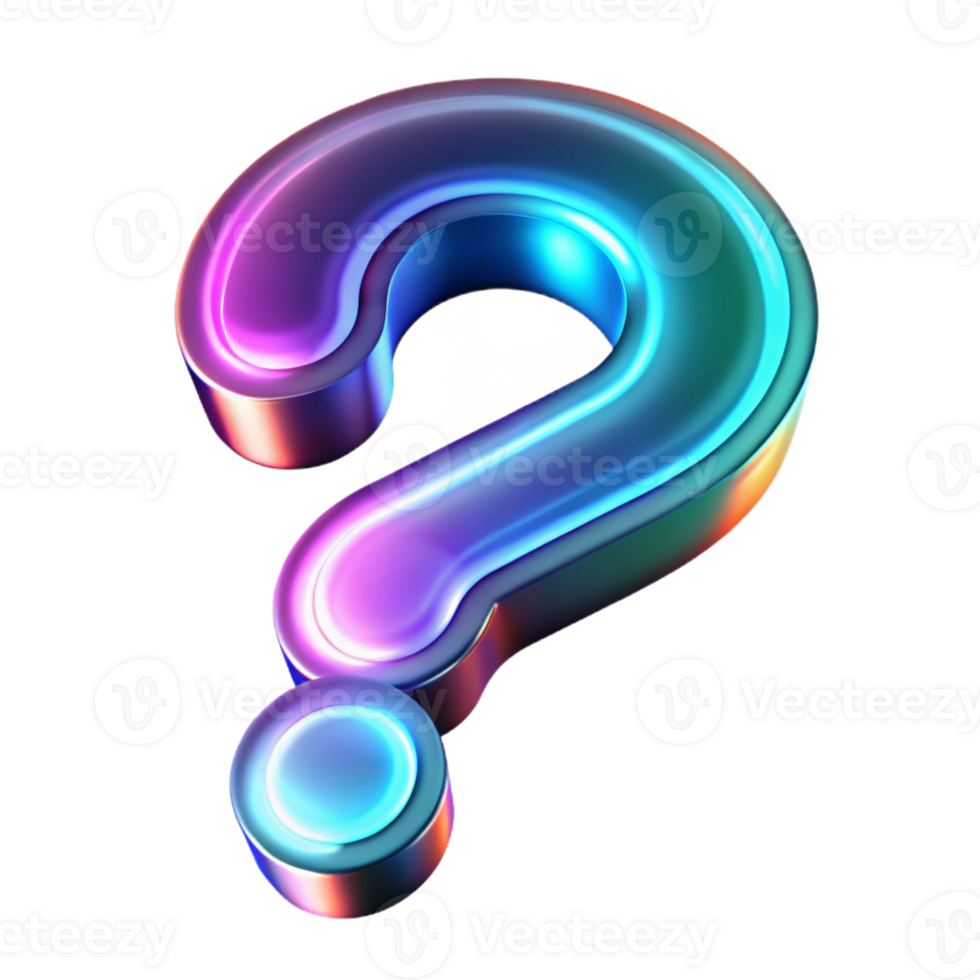 unforgettable bohemian A single, floating question mark made of glowing neon light with Transparent Background professional png