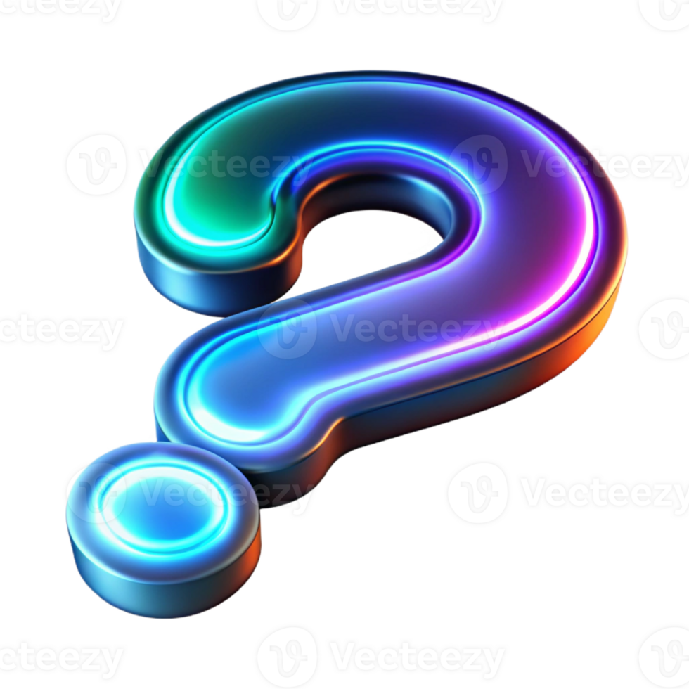 splendid iconic A single, floating question mark made of glowing neon light with Transparent Background png