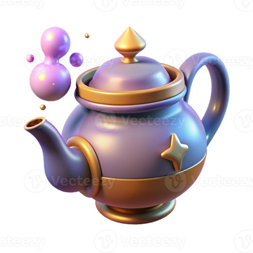quintessential coastal A whimsical teapot, steaming, magical design with Transparent Background genuine png