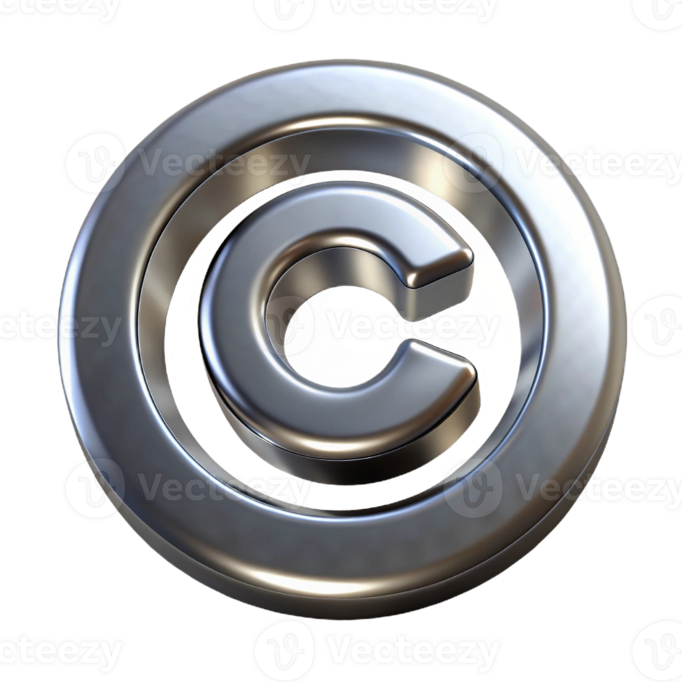 quintessential minimalist A stylized copyright symbol made of brushed steel with Transparent Background handcrafted png