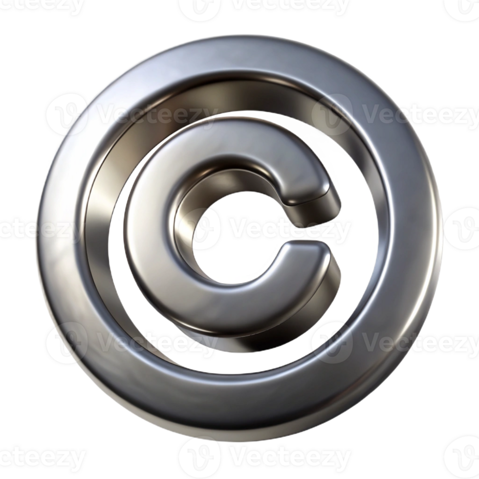 reflective spectacular A stylized copyright symbol made of brushed steel with Transparent Background handcrafted png