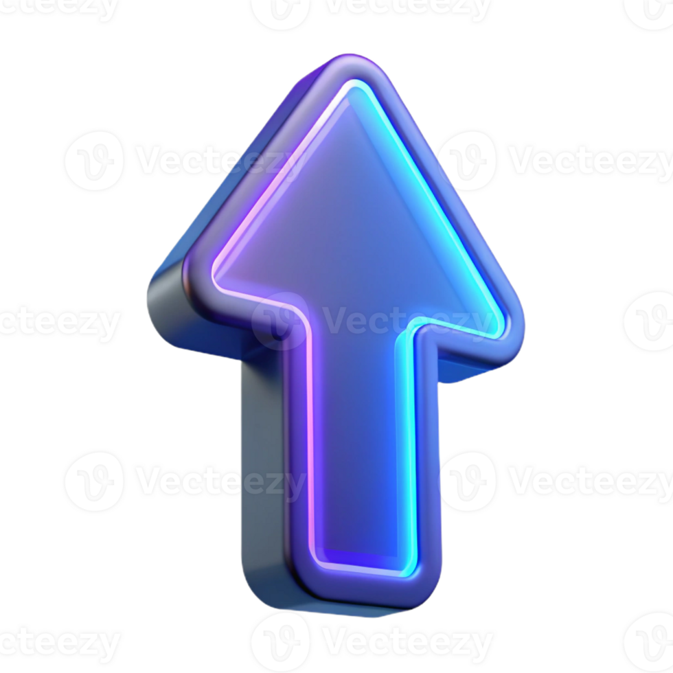 harmonious mesmerizing A single, floating arrow pointing upwards made of glowing neon with Transparent Background high quality png