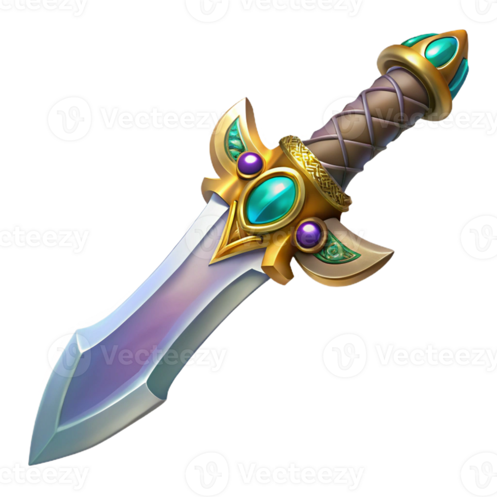 energetic spectacular Photorealistic, ultra-detailed, isolated cutout of a single, ornate, jeweled elven dagger with swirling engravings with Transparent Background exclusive png