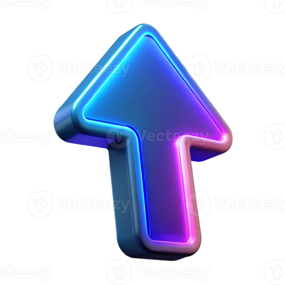 serene signature A single, floating arrow pointing upwards made of glowing neon with Transparent Background png