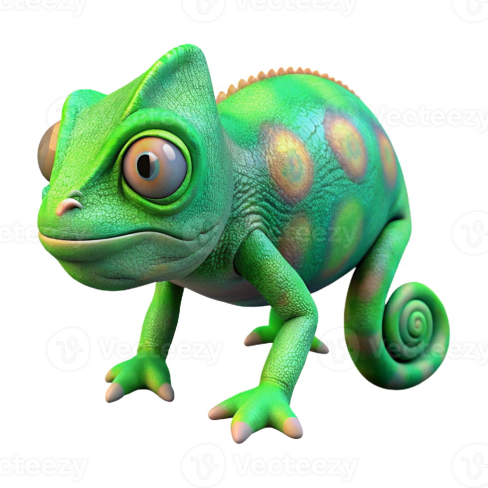 melancholic stunning A camouflaged chameleon, changing color, textured skin with Transparent Background expertly shot png