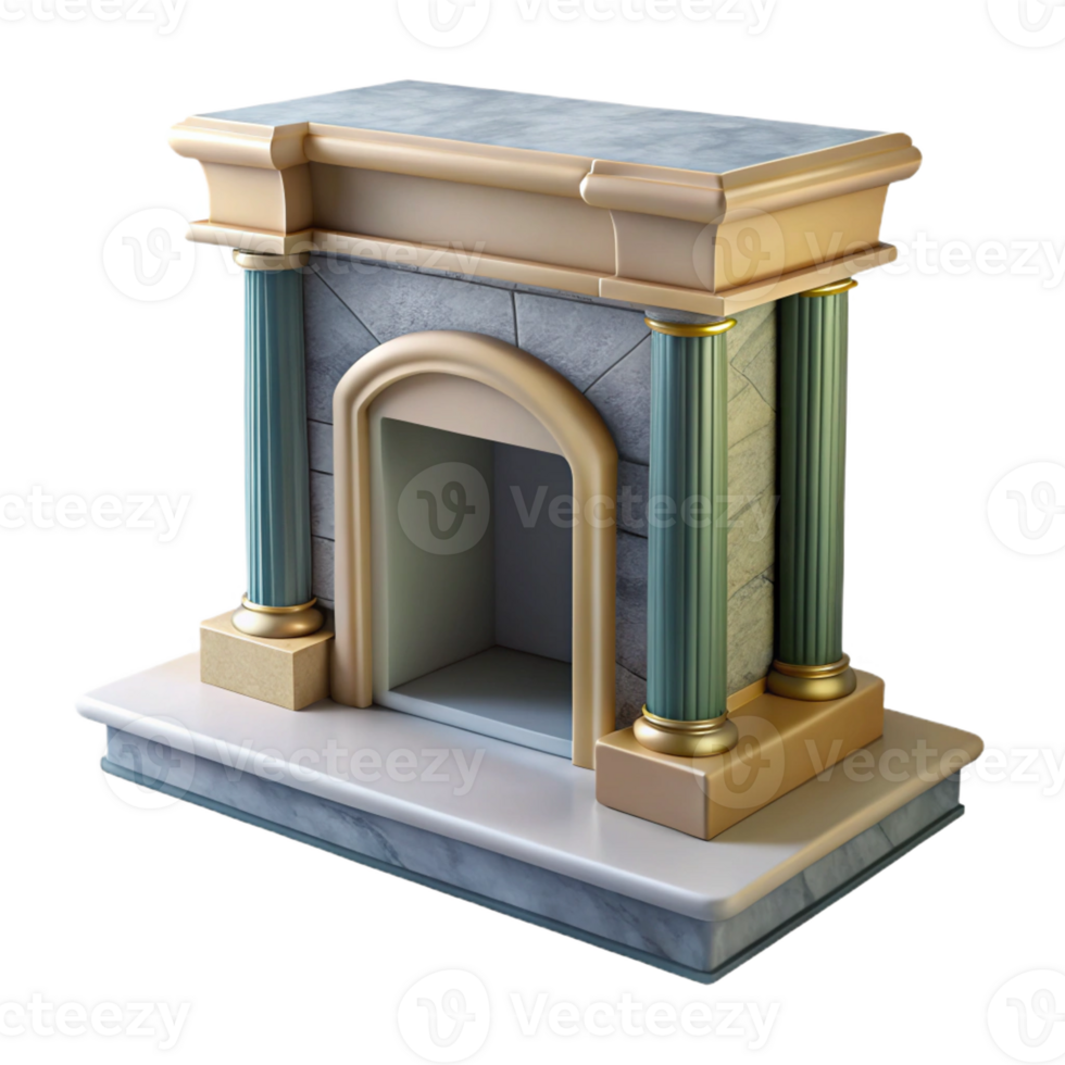 majestic celebrated Ultra-detailed professional render of a single, marble fireplace mantelpiece with Transparent Background png