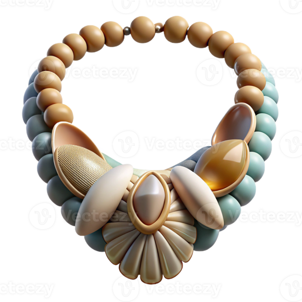 fascinating whimsical surreal Ultra-detailed, photorealistic isolated cutout of a tribal woman's necklace made of polished stones and shells with Transparent Background professional png