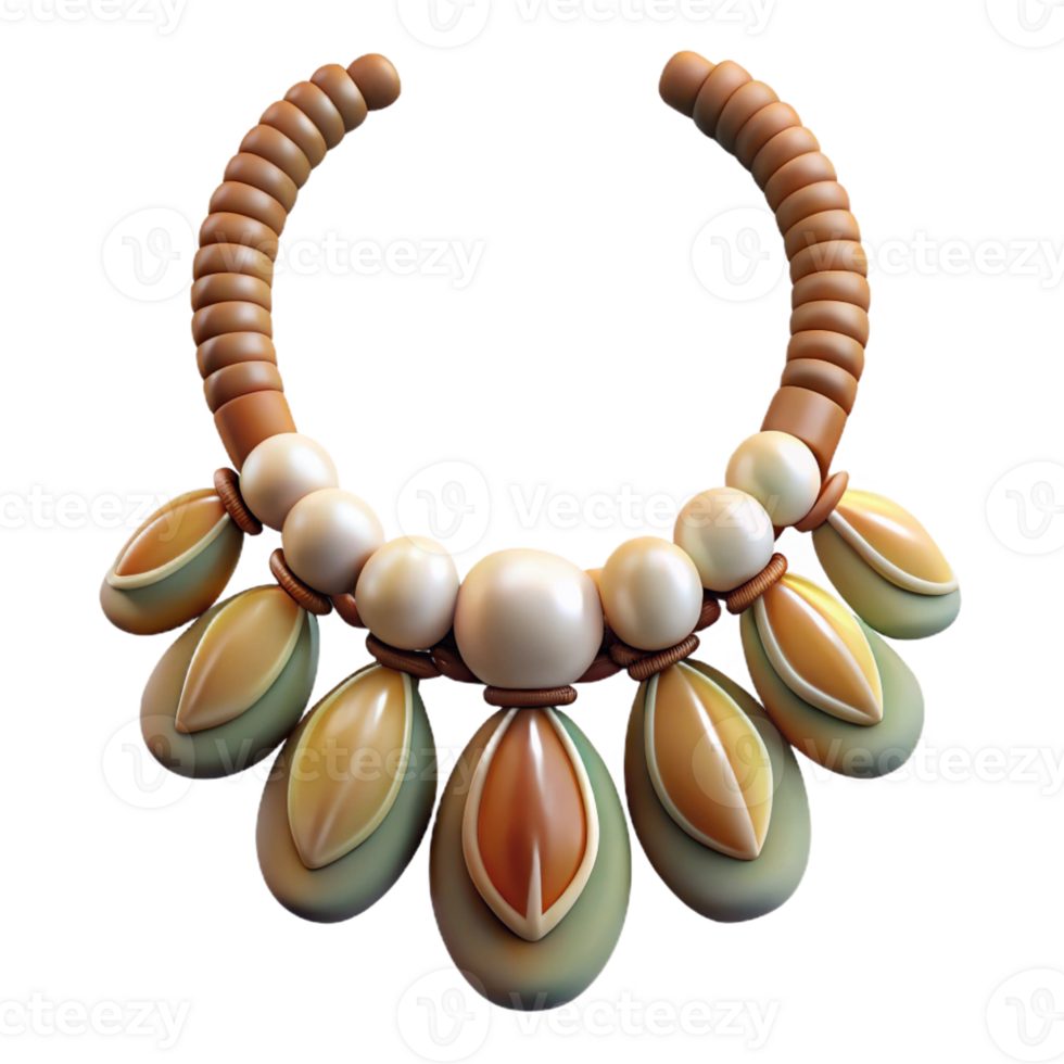 glorious quintessential Ultra-detailed, photorealistic isolated cutout of a tribal woman's necklace made of polished stones and shells with Transparent Background png