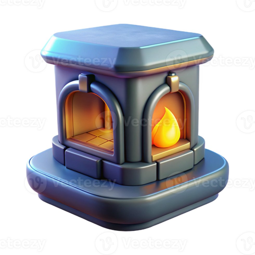 memorable gothic Concept art style isolated cutout of a plasma-powered, futuristic fireplace insert with Transparent Background crisp png