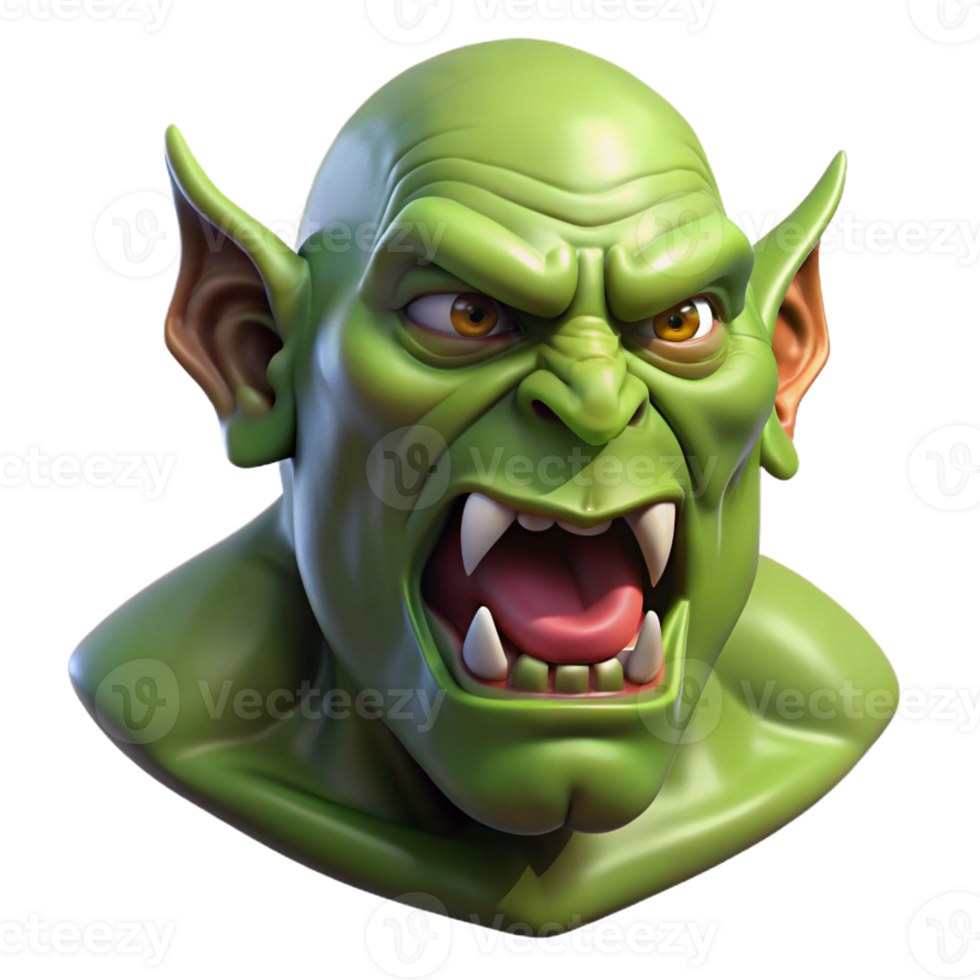 stunning bohemian A realistic rendering of an orc head, snarling expression with Transparent Background impeccable png