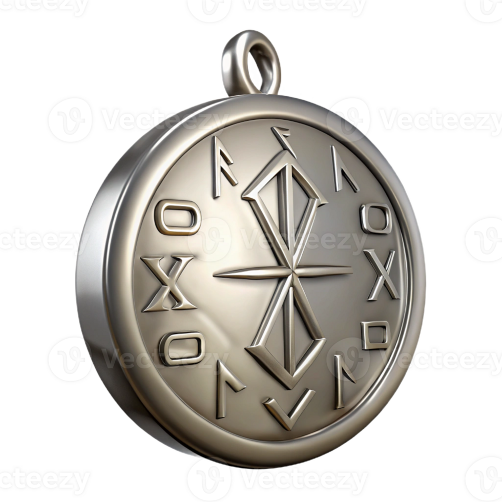 majestic notable A silver locket engraved with intricate elven runes with Transparent Background png