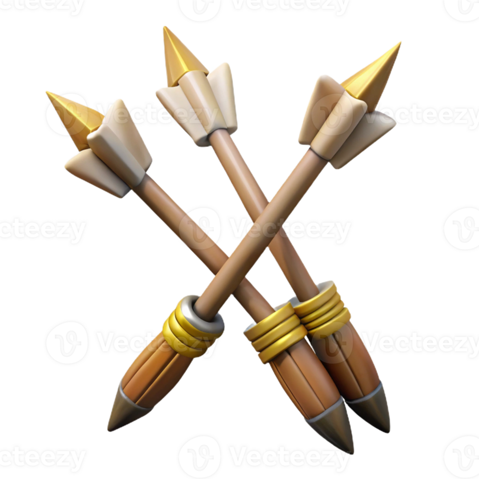 extraordinary renaissance Concept art style, isolated cutout of a tribal hunter's set of bone-tipped arrows with fletching with Transparent Background expertly shot png