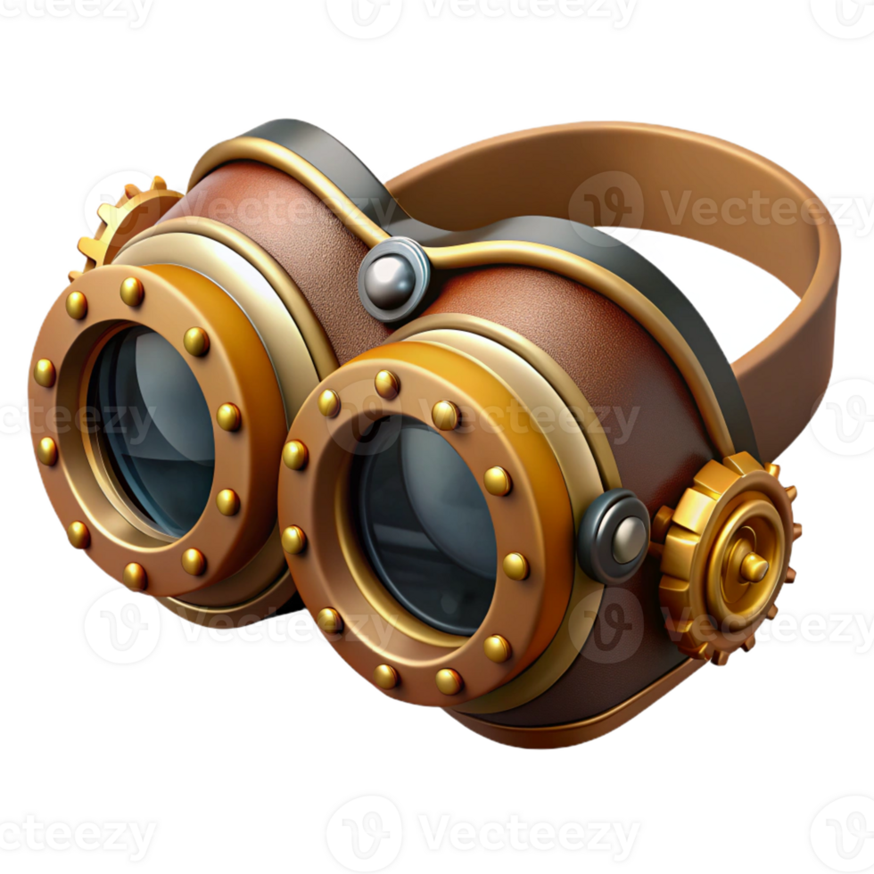 memorable victorian Steampunk goggles with intricate brass gears and leather straps with Transparent Background authentic png