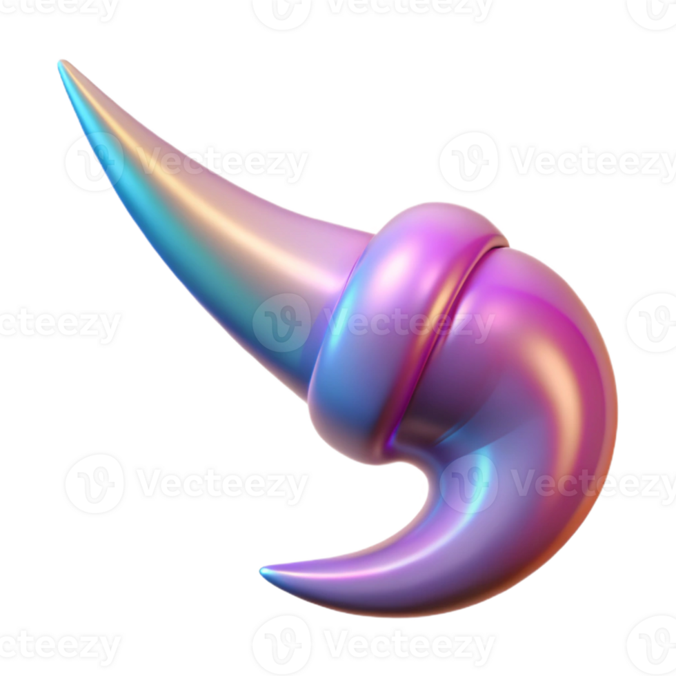 impressive melancholic creative Hyper-specific, professional render of a single, polished, curved unicorn horn with Transparent Background exclusive png