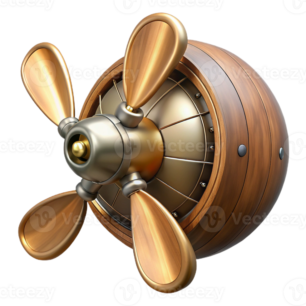 elegant bold impressionist Steampunk airship propeller made of polished wood and copper with Transparent Background elite png