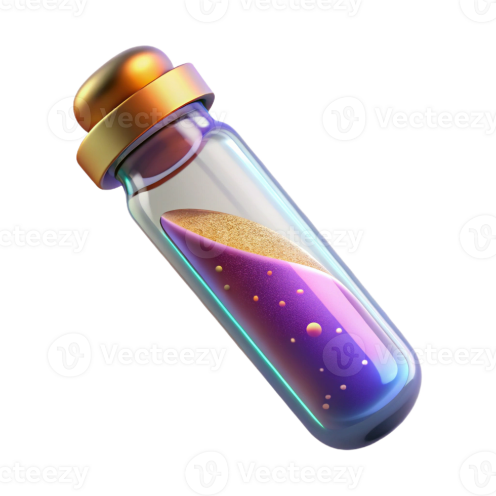 inspired victorian Photorealistic, ultra-detailed, isolated cutout of a single, glass vial filled with shimmering fairy dust with Transparent Background museum quality png
