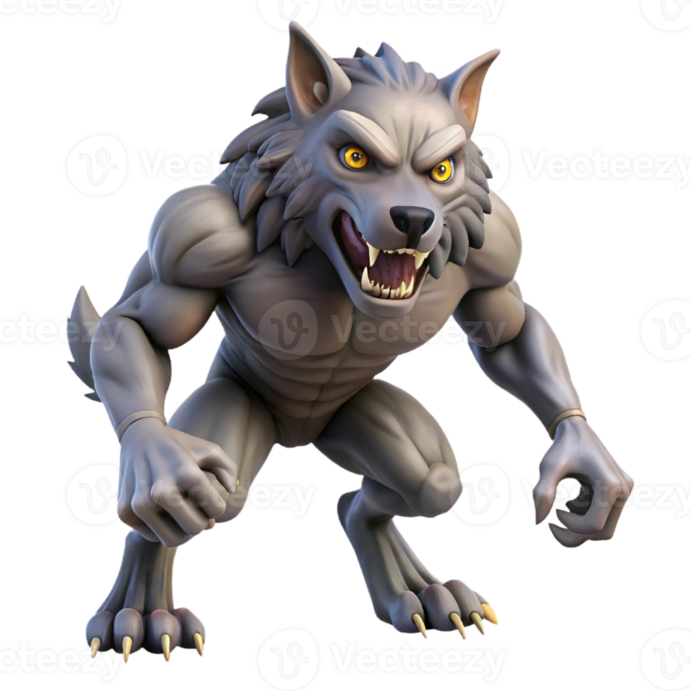 memorable impressionist A fierce werewolf mid-transformation, showing fangs and claws with Transparent Background flawless png