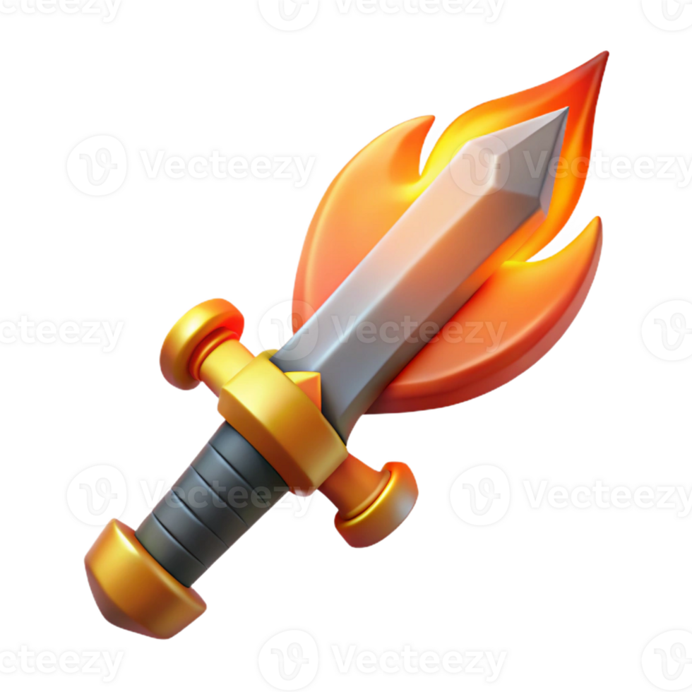 glorious traditional Concept art style, isolated cutout of a stylized, flaming sword hilt with Transparent Background top-tier png