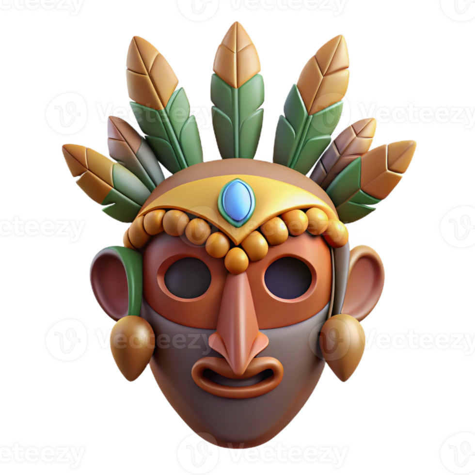 mesmerizing notable A stylized tribal mask with feathers and beads with Transparent Background png