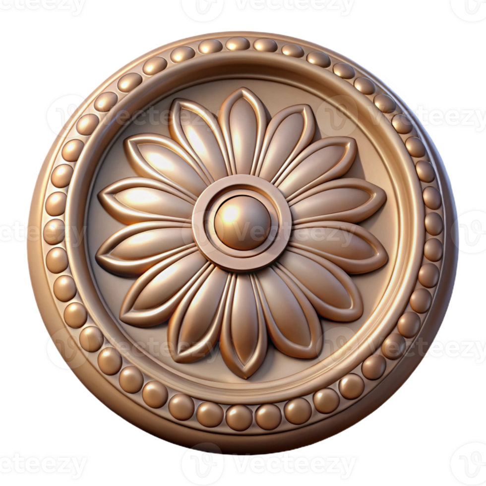 gorgeous minimalist Ultra-detailed professional render of a single, decorative ceiling medallion with Transparent Background genuine png
