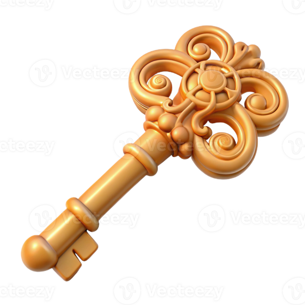 dazzling coveted A single, ornate key with intricate carvings with Transparent Background png