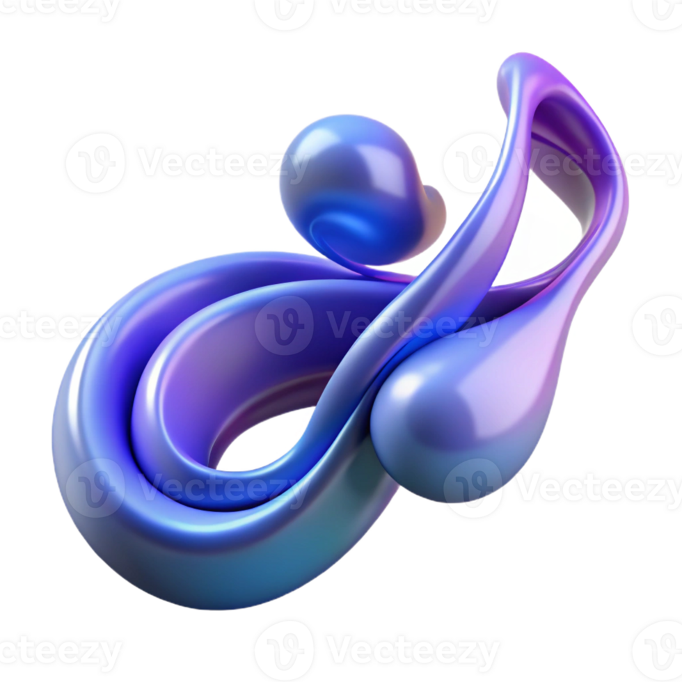 gorgeous reflective creative A music note, flowing, abstract design with Transparent Background high resolution png