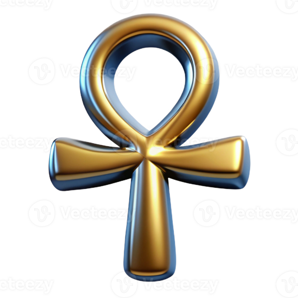 exquisite calm tropical Ultra-detailed concept art style render of a single, ornate Egyptian Ankh, metallic sheen, isolated cutout with Transparent Background high resolution png