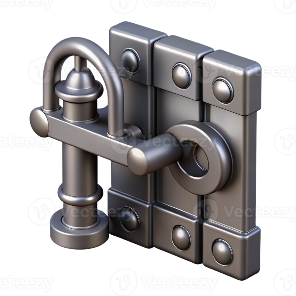 majestic harmonious art deco Ultra-detailed professional render of a single, wrought iron gate latch with Transparent Background masterfully captured png
