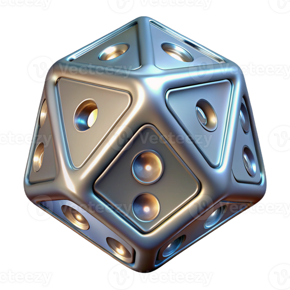 glorious reflective organic Hyper-specific, professional render of a set of ornate, silver dice with glowing numbers with Transparent Background masterfully captured png