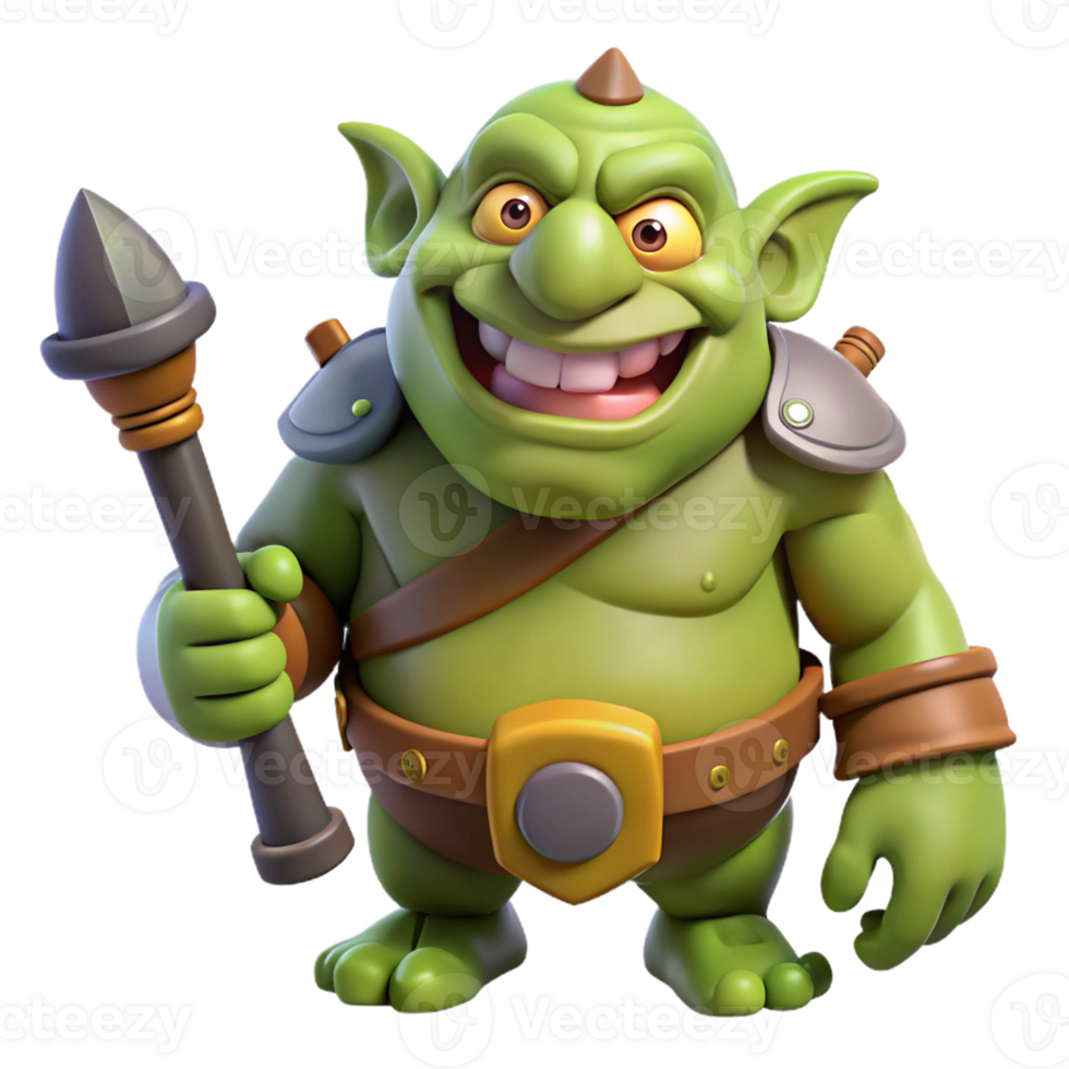 memorable elegant A cartoon-style, smiling ogre with a club with Transparent Background 8K png