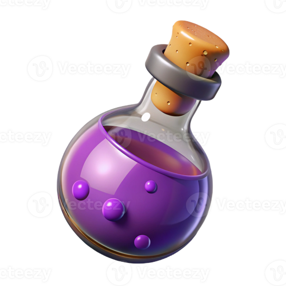 elegant calm surreal A stylized illustration of a potion bottle with bubbling liquid with Transparent Background sharp png