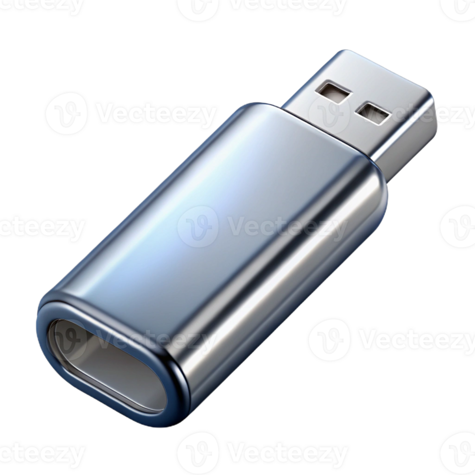 sought-after tropical USB flash drive, silver metal with Transparent Background premium png
