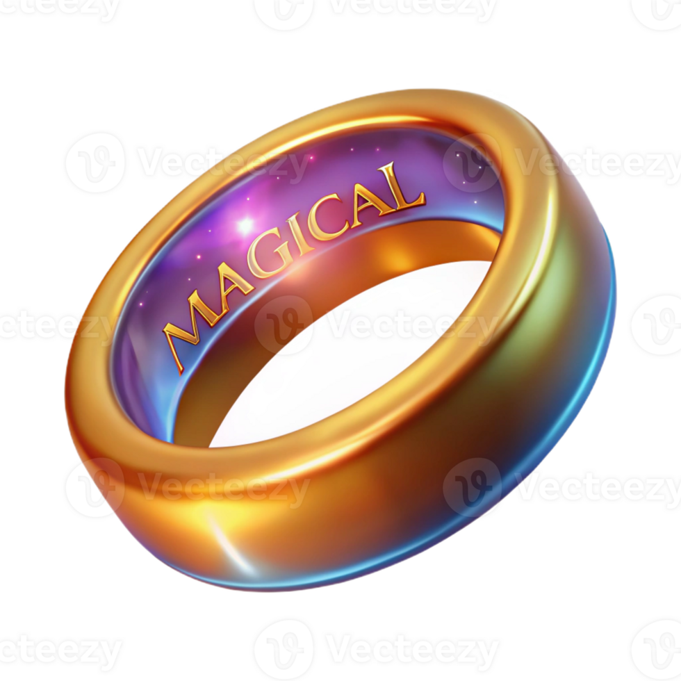 memorable elegant Photorealistic, professional render of a single, magical ring, glowing inscription, gold band with Transparent Background gallery standard png