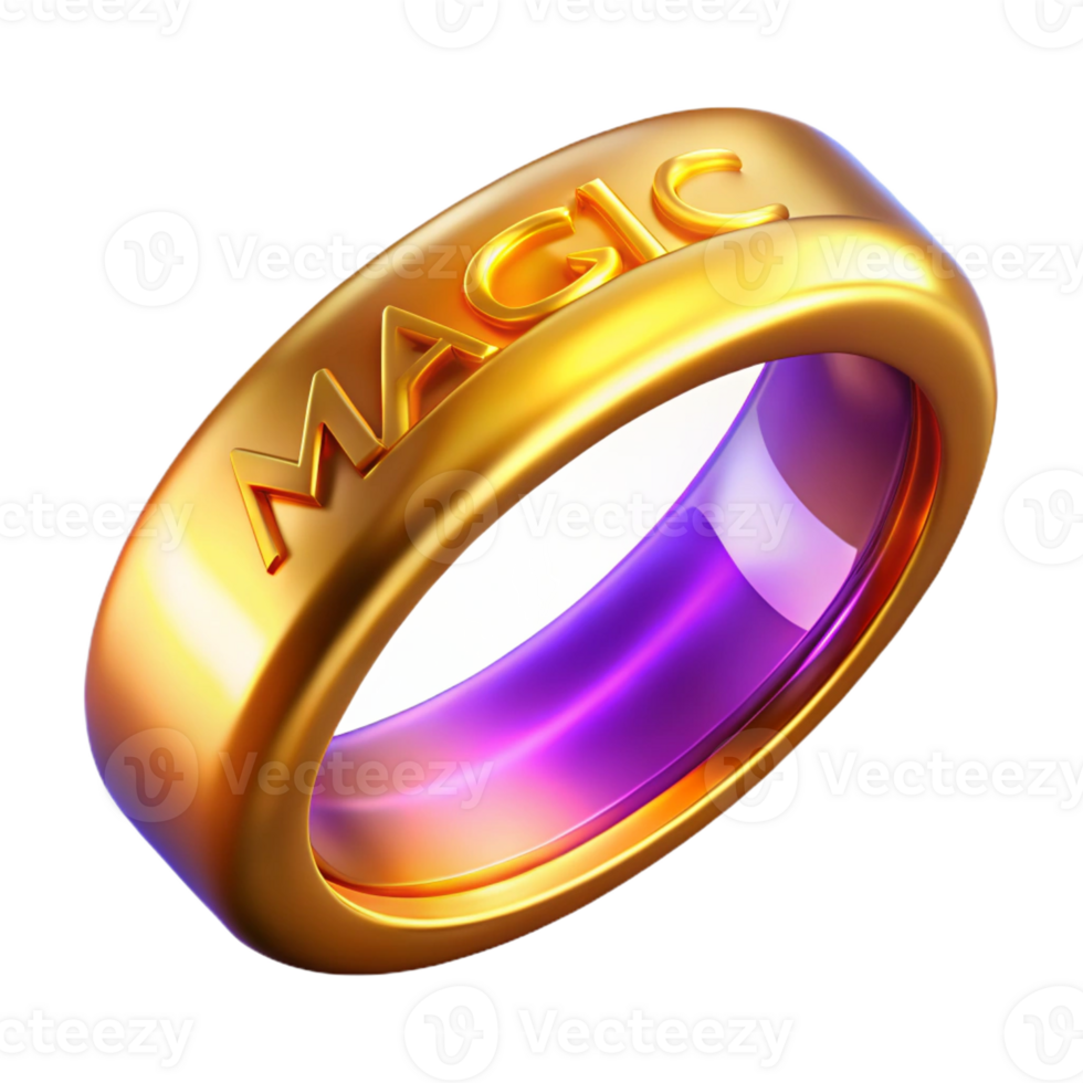 gorgeous whimsical avant-garde Photorealistic, professional render of a single, magical ring, glowing inscription, gold band with Transparent Background authentic png