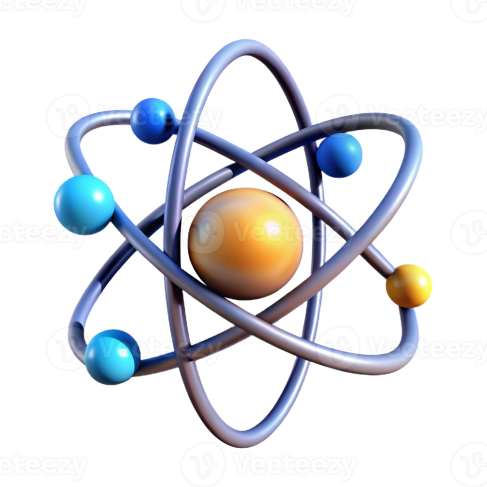impressive calm rustic An atom, nucleus and electrons, abstract art with Transparent Background masterfully captured png