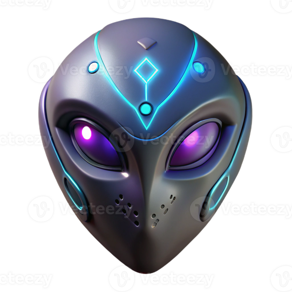 majestic renaissance Concept art style, isolated cutout, of a single intricately designed alien mask with glowing runes with Transparent Background exclusive png