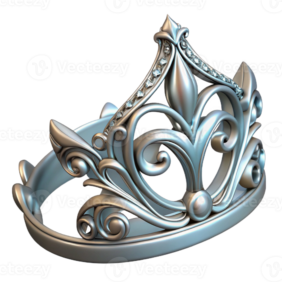 immaculate victorian Ultra-detailed, concept art style professional render of a single, ornate elven tiara, silver, delicate filigree with Transparent Background crisp png