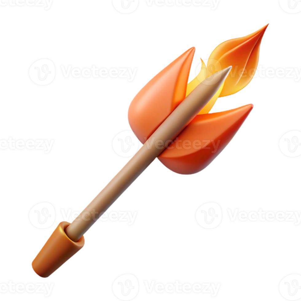 fascinating exemplary Ultra-detailed, concept art style professional render of a single, flaming arrow, fletched, burning tip with Transparent Background png