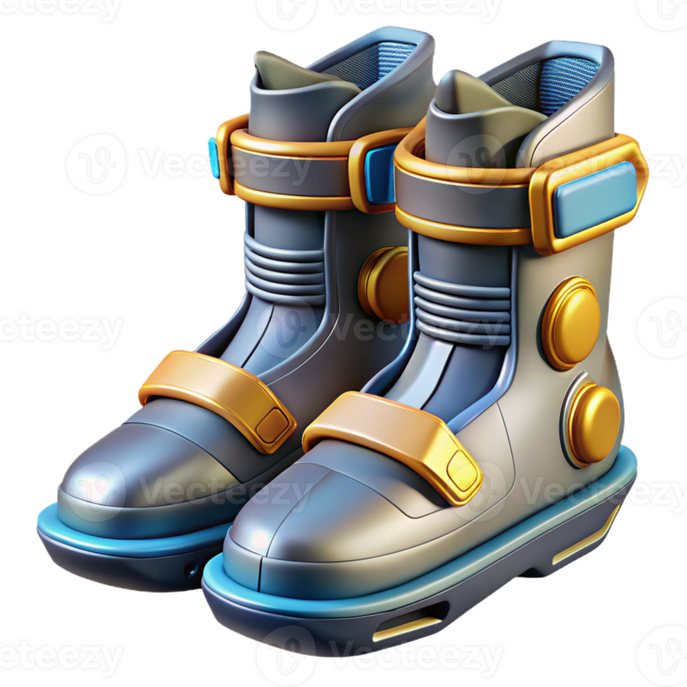 mysterious dazzling Ultra-detailed professional render, isolated cutout, of a futuristic anti-gravity boots with magnetic soles with Transparent Background gallery standard png