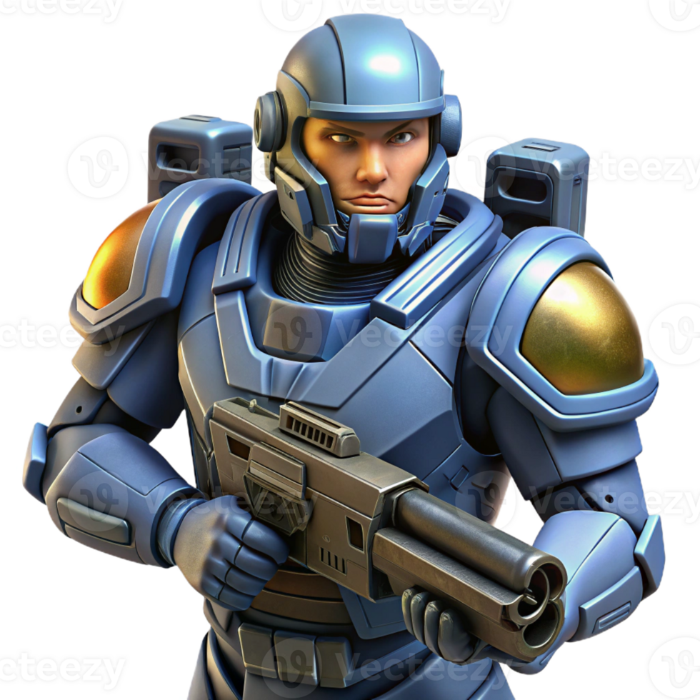 melancholic immaculate Hyper-specific concept art style, isolated cutout of a space marine in full armor holding a plasma rifle with Transparent Background ultra HD png