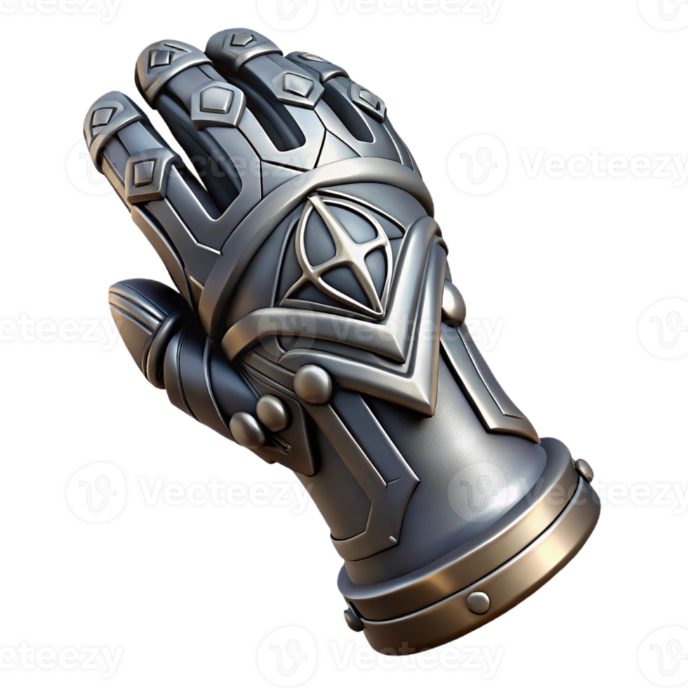 impressive memorable Ultra-detailed, concept art style isolated cutout of a single, ornate gauntlet, steel, etched with runes with Transparent Background png