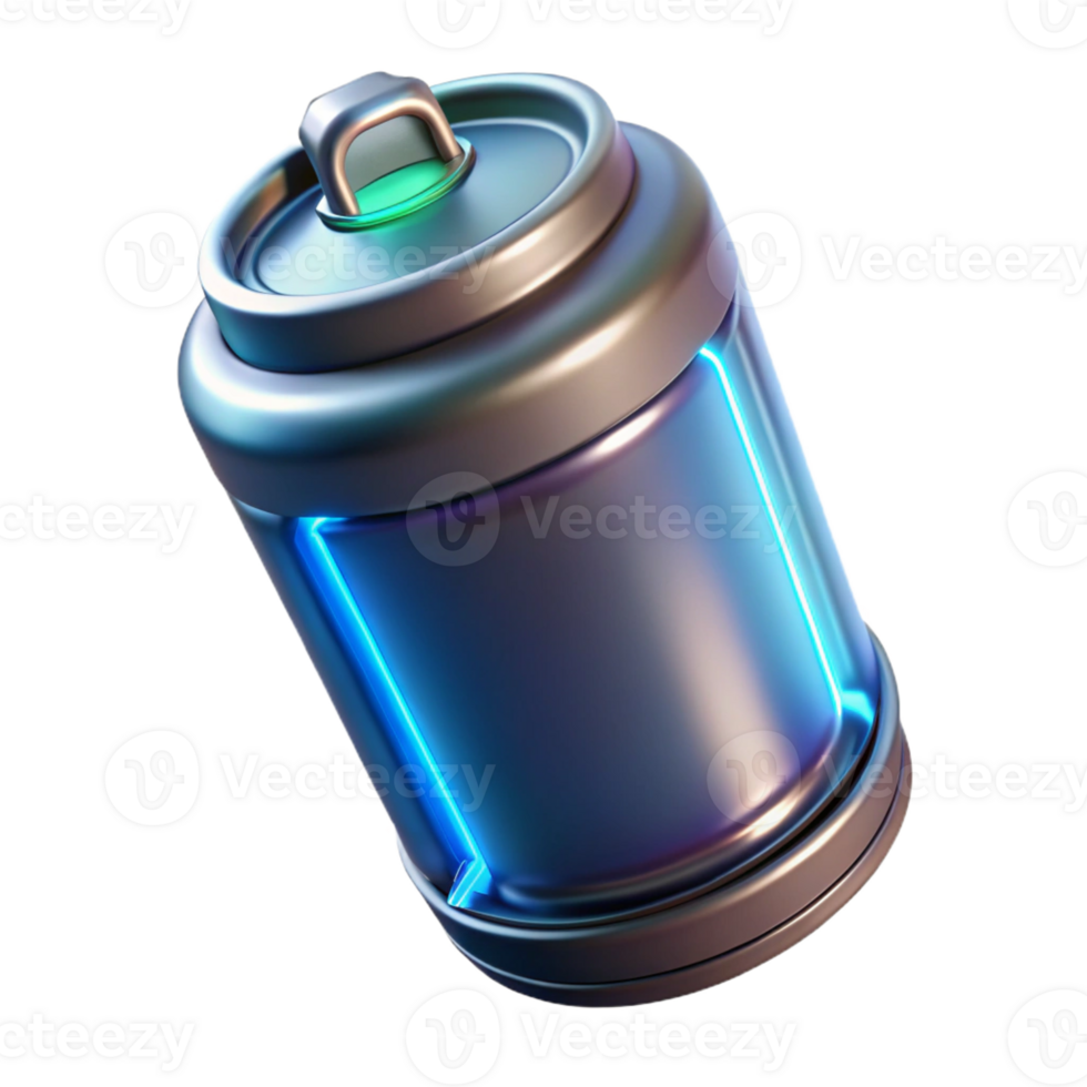elegant artistic Hyper-specific professional render, isolated cutout, of a futuristic energy drink canister with glowing liquid with Transparent Background exclusive png