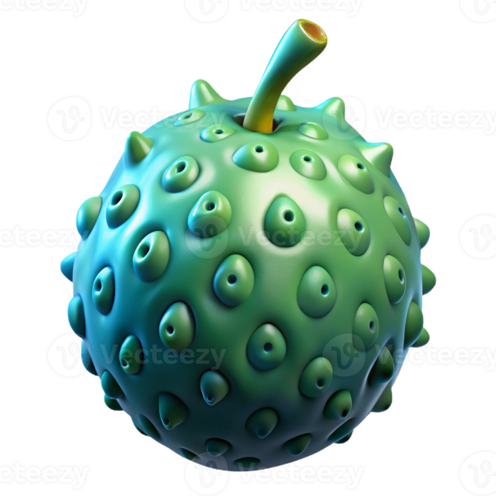exquisite mid-century Concept art style, isolated cutout of a single highly detailed alien fruit with bioluminescent skin with Transparent Background crisp png