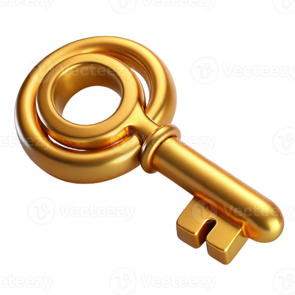 impressive celebrated Hyper-specific, ultra-detailed, concept art of a futuristic, golden key with intricate engravings Isolated cutout with Transparent Background png