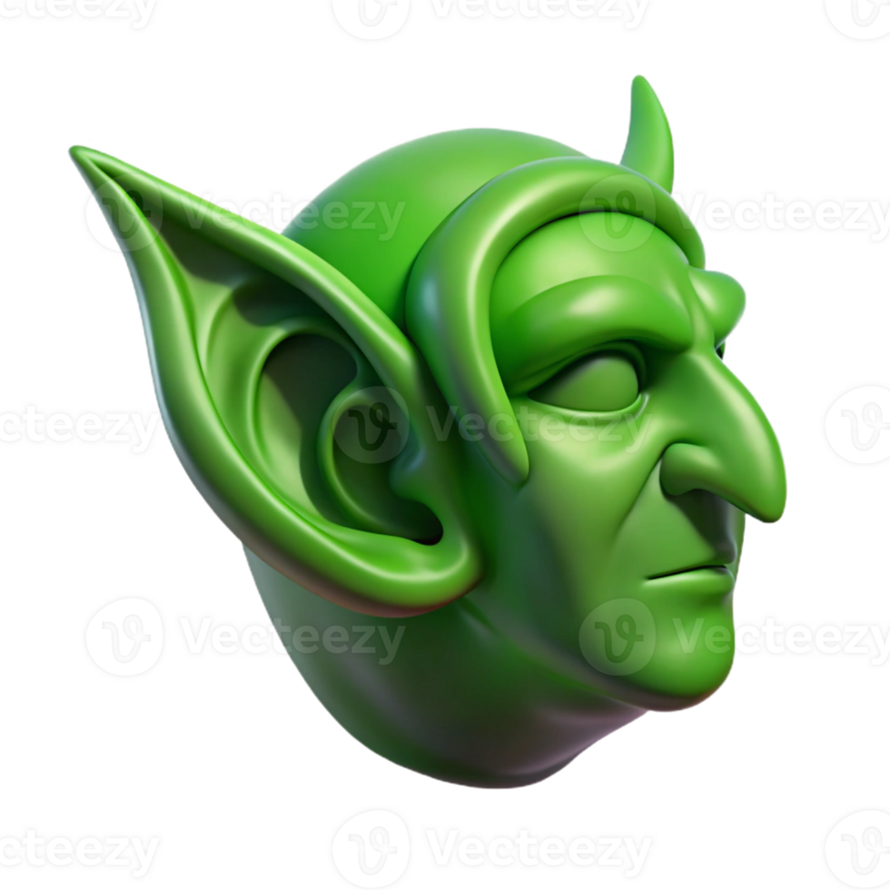intense alluring Ultra-detailed, concept art style professional render of a single, goblin ear, pointed, green with Transparent Background gallery standard png